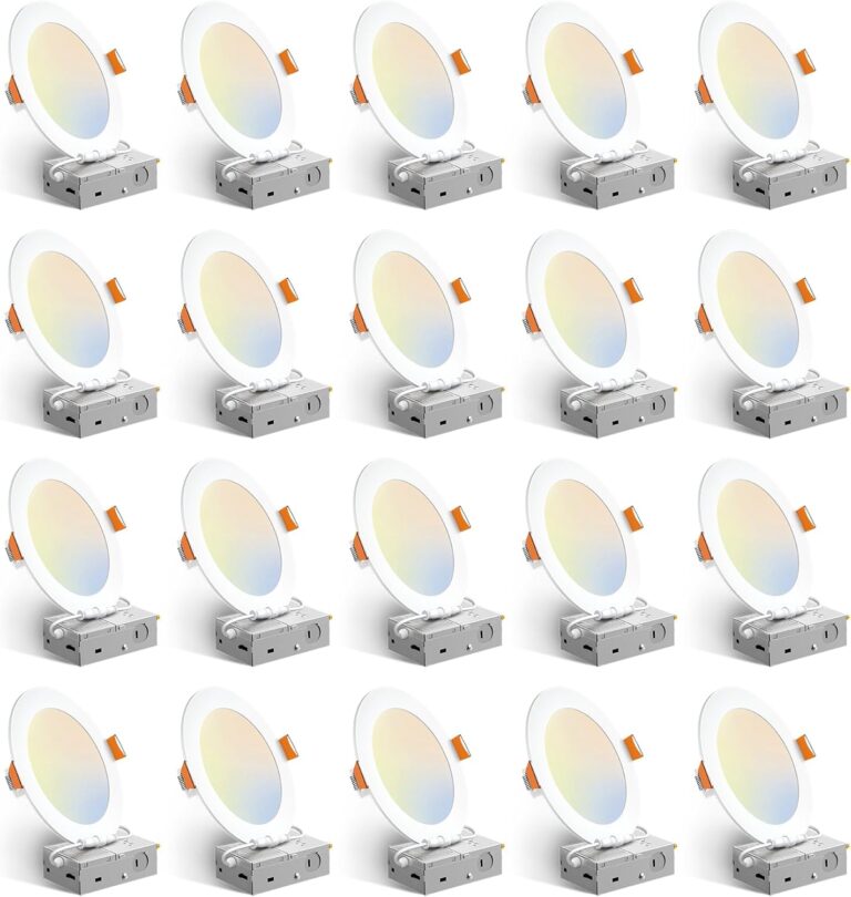 Amico 20 Pack 6 Inch 5CCT Ultra-Thin LED Recessed Ceiling Light with Junction Box, 2700K/3000K/3500K/4000K/5000K Selectable, 12W Eqv 110W, Dimmable Can-Killer Downlight, 1050LM Wafer Lighting - ETL