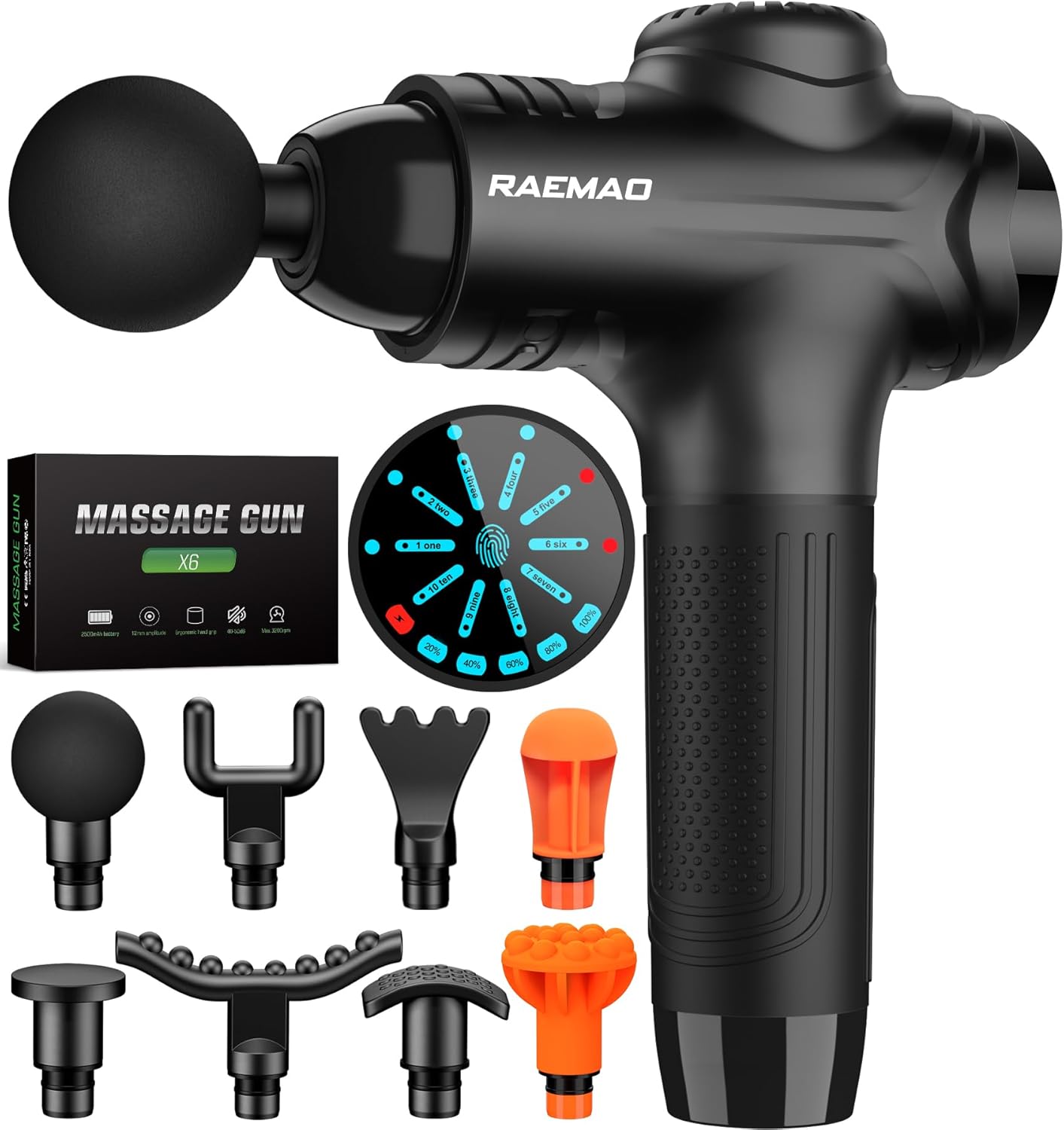 RAEMAO Massage Gun, Handheld Electric Deep Tissue Muscle Massager for Athletes for Pain Relief Attaching 8 Replacement Heads, Percussion Massager with 10 Speeds, Father's Day Gifts, Black RAEMAO Massage Gun, Handheld Electric Deep Tissue Muscle Massager for Athletes for Pain Relief Attaching 8 Replacement Heads, Percussion Massager with 10 Speeds, Father's Day Gifts, Black