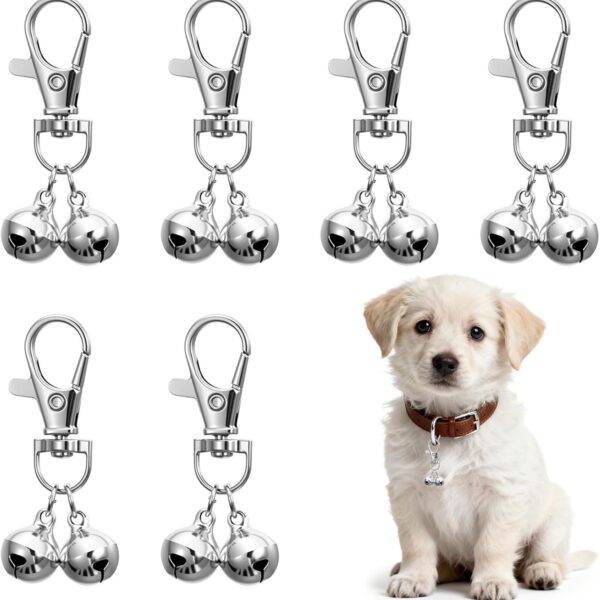 6Pcs Bell for Dog Collar, Cat Bells for Collar Loud, Mini Dog Cat Bell, Silver Pet Pendant Accessories Training Collars Charm with Snap Clips, Safe for Cats & Small Breeds