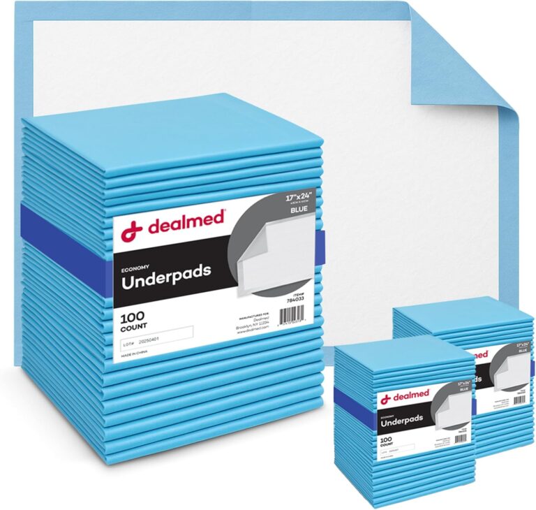 Dealmed Economy Absorbency Medical Underpads (100 Pads) Disposable 2-Ply Tissue Fill, 24" x 17", Blue, Perfect for Pet Pads, Furniture Protection, Liquid Accident and More, 100 Ct. (1 Pack)