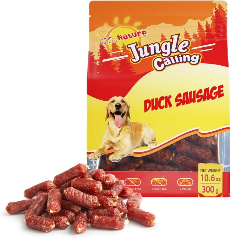 Jungle Calling Soft Duck Sausage Dog Treats, Grain-Free Single Ingredient Tender Duck Jerky, Easy to Chew Training Treats for Small & Medium Dogs, 10.6 oz