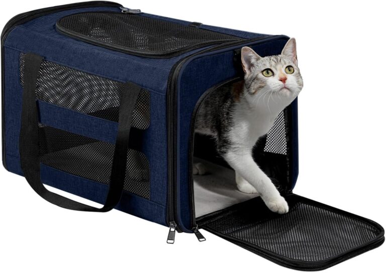 Cat Carrier Soft-Sided 18x11x11 Inch Travel Bag for Medium Cats Over 15lbs, Small Dog Carrier Crate Top Entry Breathable Mesh Puppy 12 Pounds, Pet Rabbit Carrying Cage Kennel Collapsible Navy
