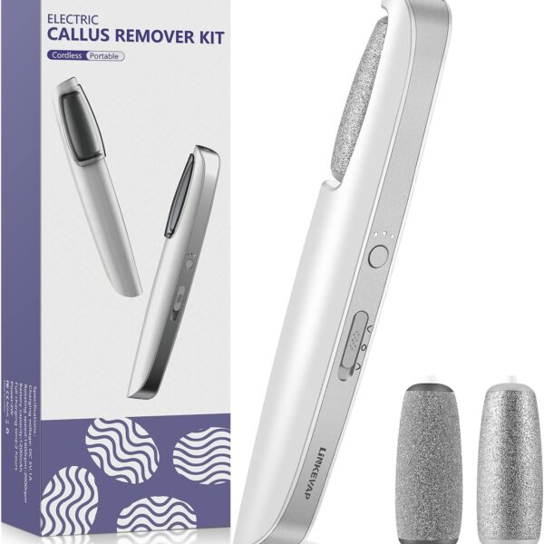 LINKEVAP Electric Callus Remover for Feet, Professional Pedicure Kit Foot Scrubber for Dry, Dead, Cracked, Hard Skin, at Home Feet Spa Care Kit for Men & Women (Cold White)