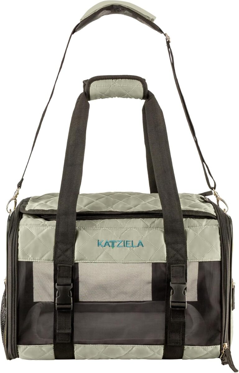 Deluxe Quilted Airline Approved Pet Dog & Cat Carrier for Airplane Travel - by Katziela (Large, Gray)