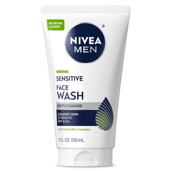 NIVEA MEN Sensitive Face Wash with Vitamin E and Chamomile Extract, No Drying Alcohol, Gentle Face Wash for Men with Sensitive Skin, 5 Fl Oz Tube
