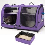 Mispace Portable Twin Compartment Show House Cat Cage/Condo - Easy to Fold & Carry Kennel - Comfy Puppy Home & Dog Travel Crate with Portable Carry Bag/Two Hammocks/Mats and Collapsible Litter Box