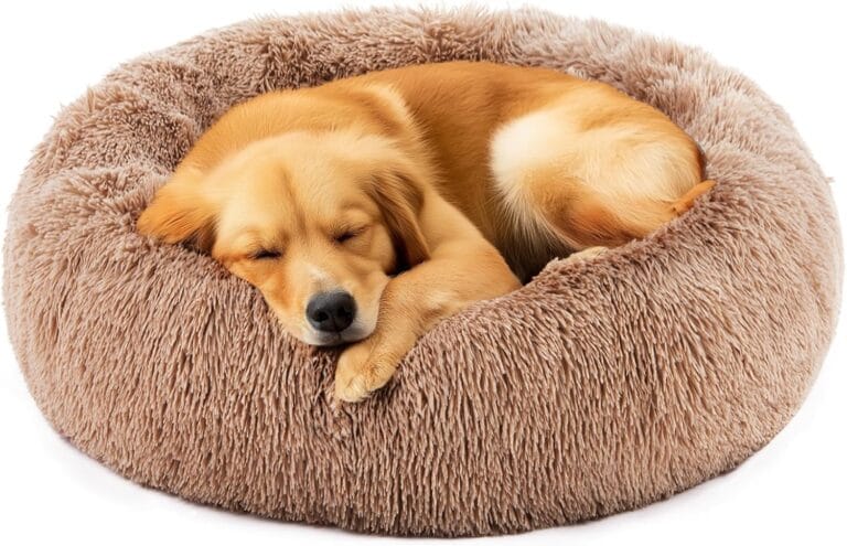 DUMOS Donut Dog Bed, Washable Dog Couch Bed with Removable Cover, Waterproof Pet Bed for Small Size Dogs, Memory Foam Pet Bed Non-Slip Base, Brown