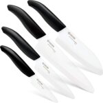 Kyoceras Revolution 4-Piece Ceramic Knife Set: Ceramic Chef Knife For Your Cooking Needs, 7" Chef's Santoku, 5.5" Santoku, 4.5" Utility & 3" Paring Knives, Black/White