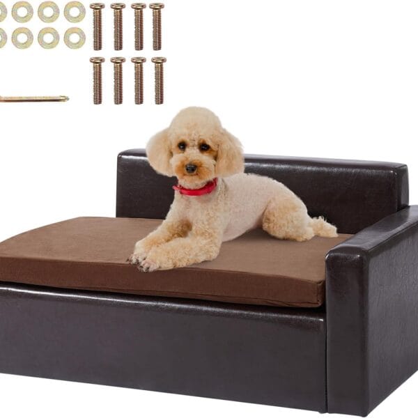 VEVOR Leather Dog Bed for Medium Size Dog, Douch Couch Pet Sofa for Puppy and Cats, Washable Pet Couch and Chair, 50lbs Load Capacity, Black