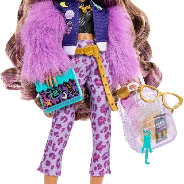 Monster High Clawdeen Wolf Doll with Pet Dog Crescent & Accessories Like Backpack, Planner, Snacks & More