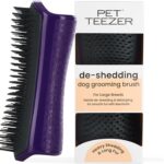 Pet Teezer De-Shedding Dog Brush by Tangle Teezer, Dog Grooming Tool for Long Haired Breeds and Wet or Dry Fur, Large, Purple & Gray