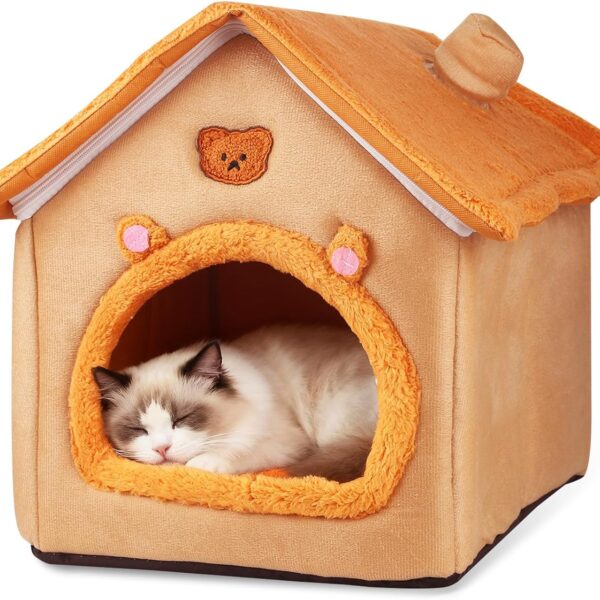Cat House Inside Cat Sleeping Tent Dog House Bed Indoor with Non-Slip Bottom 15.75inch Orange