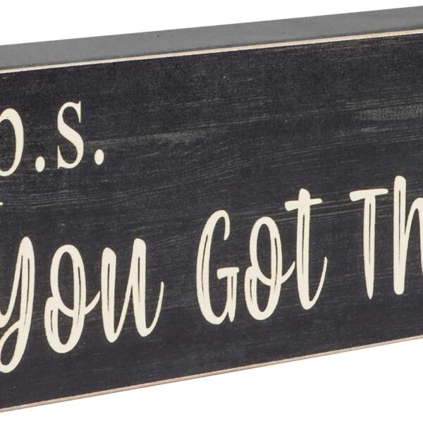 Esur Motivational Home Office Desk Black Decor - Farmhouse Wooden Box Sign Gift for Women - P.S. You Got This