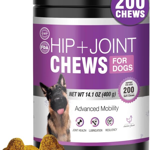 Glucosamine for Dogs 200pcs Joint Support Supplement Dog Hip and Joint Chondroitin Chews Treats with MSM Dog Joint Pain Relief Mobility Supplements Chicken Flavor Fit All Large Small Medium Breed