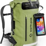 Earth Pak Waterproof Backpack - Heavy Duty Hiking Backpack - Roll-Top Closure Bag - Cushioned Dry Bag Waterproof Phone Case