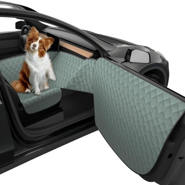 Dog Car Seat Cover for Front Passenger Side with Dashboard & Door Protector Detachable Washable Pet Seat Travel Hammock Cushion for Sedans SUVs and Small Trucks (Green Black)