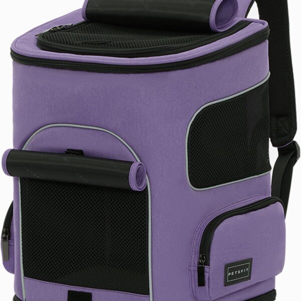 PETSFIT Dog Backpack Carrier with Upgraded Waist Protection, Pet Carrier Backpack Designed for Small Dogs/Cats, Fully Ventilated Collapsible Cat Backpack for Outdoor Traveling Hiking Camping Purple
