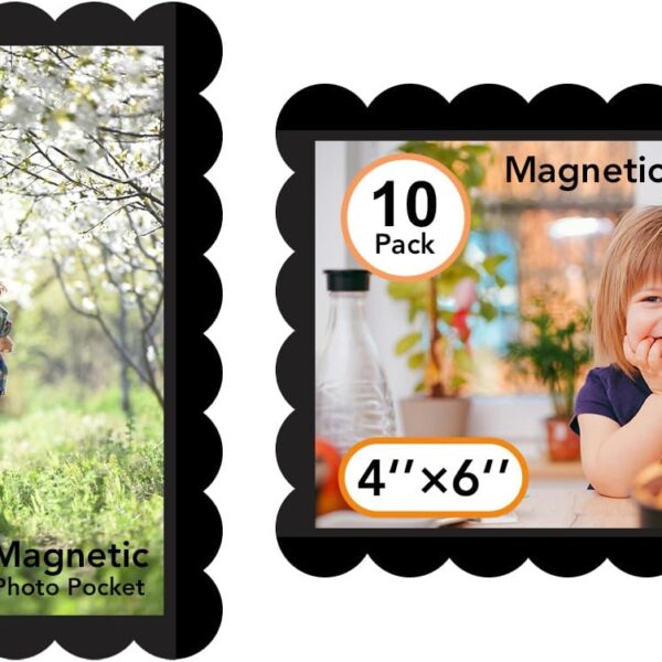 Mingting Magnetic Picture Frame, 10 Pack Magnetic Frame Reusable, Magnetic Photo Frames for Refrigerator 4x6 With Wavy Border, Refrigerator Magnets for Pictures Suitable Home, School, Office (Black)