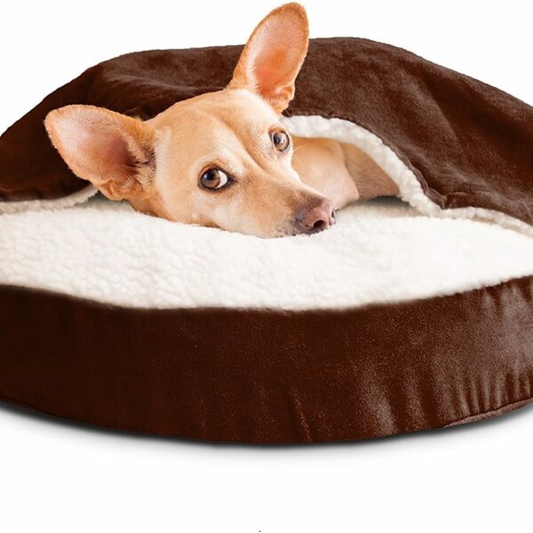 Furhaven 26" Round Orthopedic Dog Bed for Medium/Small Dogs w/ Removable Washable Cover, For Dogs Up to 30 lbs - Sherpa & Suede Snuggery - Espresso, 26-inch