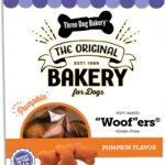 Three Dog Bakery Grain-Free Woofers Pumpkin Flavor  Dog Treats for Sensitive Tummies, Dog Biscuits for Training Treats, Pumpkin Flavored Puppy Treat Cookies