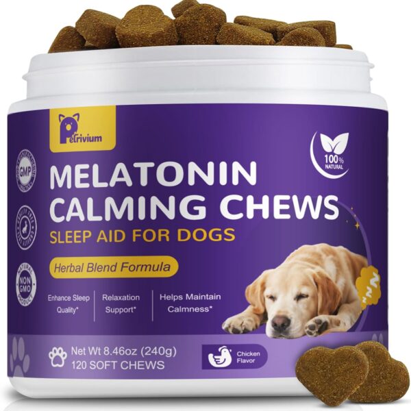 Melatonin for Dogs, Dog Melatonin Calming Chews for Small and Large Dogs - Natural Sleep Aid for Anxiety Stress Relief - Puppy Sleeping Pills - Thunder, Separation, Barking, 3mg, 120ct