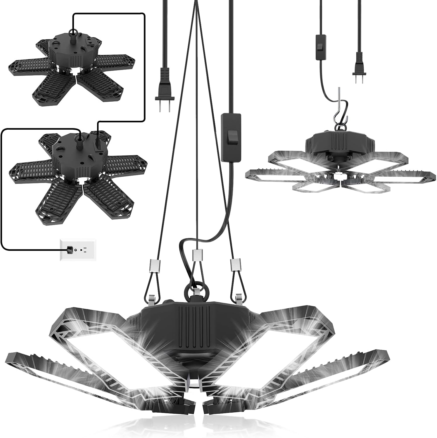 SEOBIOG 2 Pack Plug in Garage Light, Upgraded 200W 20000LM Linkable LED Shop Light, 6500K Ceiling Lights w/ 6 Deformable Panels for Garage, Warehouse, Barn, Basement (Built-in ON/Off Switch) SEOBIOG 2 Pack Plug in Garage Light, Upgraded 200W 20000LM Linkable LED Shop Light, 6500K Ceiling Lights w/ 6 Deformable Panels for Garage, Warehouse, Barn, Basement (Built-in ON/Off Switch)