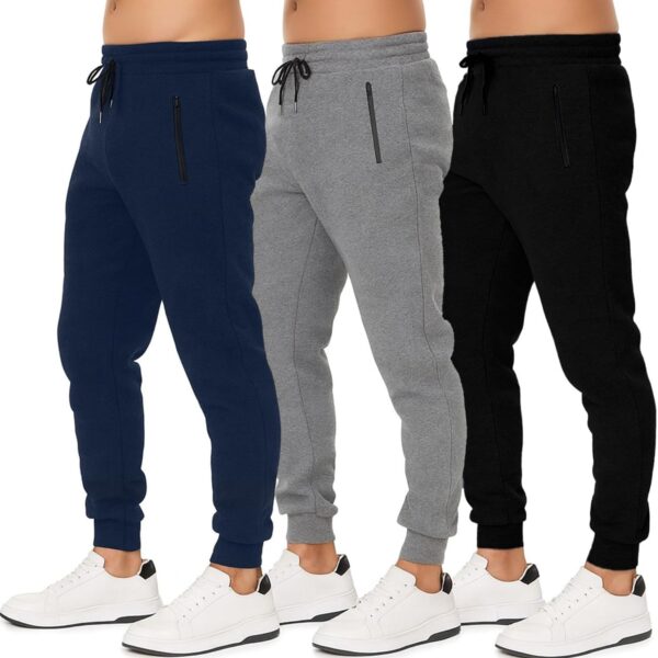 Sweatpants for Men 3 Pack Joggers - Men's Athletic Sweatpants Pockets & Zipper Active Workout Pants