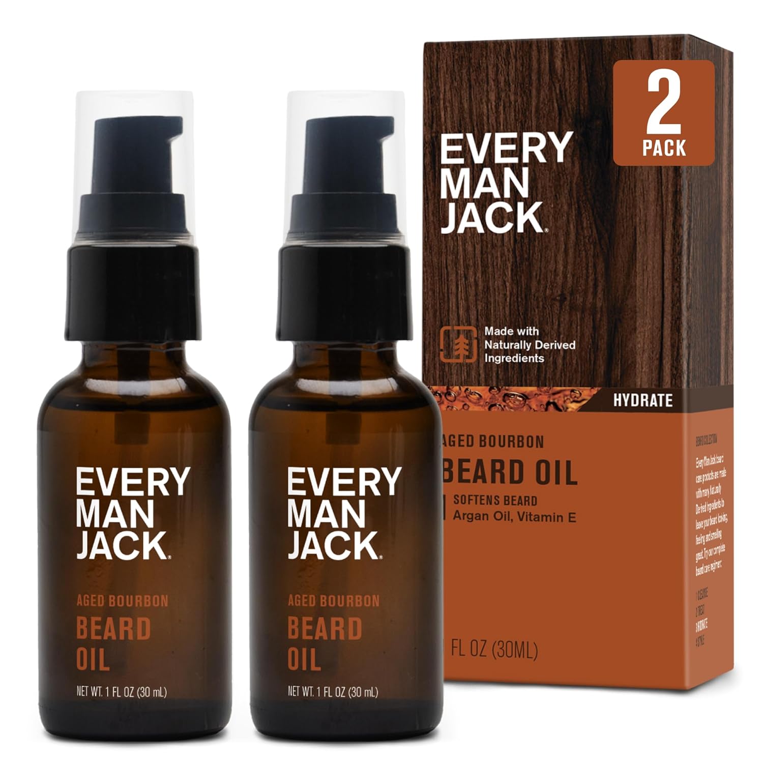 Every Man Jack Mens Beard Oil - Subtle Aged Bourbon Fragrance - Deeply Moisturizes and Softens Your Beard and Adds a Natural Shine - Naturally Derived with Shea Butter- 1 fl oz (2 Pack) Every Man Jack Mens Beard Oil - Subtle Aged Bourbon Fragrance - Deeply Moisturizes and Softens Your Beard and Adds a Natural Shine - Naturally Derived with Shea Butter- 1 fl oz (2 Pack)