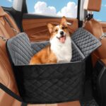 Dog Car Seat for Medium Dogs up to 55 lbs or 2 Small Dogs, Booster Car Seat with 4" Egg-Crate Foam, Detachable & Washable Cover (Black/Grey)