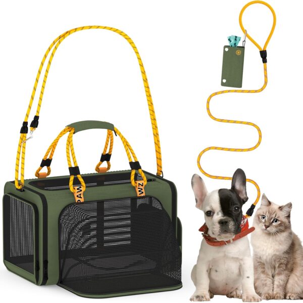 PAWZIDEA Expandable Pet Carrier w/ID Card, 181111 Small Dog Carrier TSA Airline Approved, Top Load Cat Carrier for 2 Cats Under Seat, Soft-Sided Collapsible Puppy & Animal Travel Bag, up 15 lbs