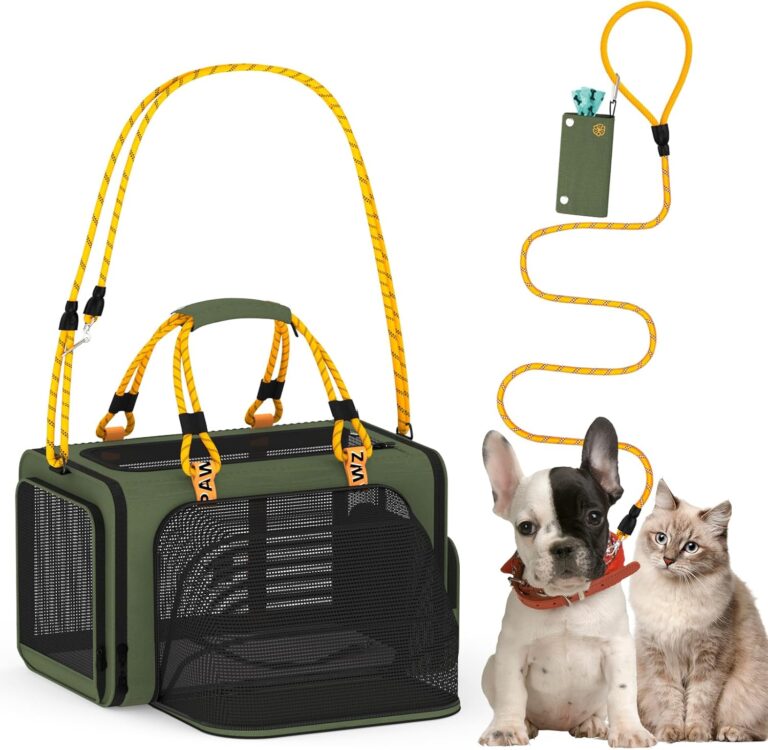 PAWZIDEA Expandable Pet Carrier w/ID Card, 181111 Small Dog Carrier TSA Airline Approved, Top Load Cat Carrier for 2 Cats Under Seat, Soft-Sided Collapsible Puppy & Animal Travel Bag, up 15 lbs