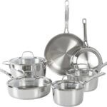 Sur La Table Kitchen Essentials Chef's Deck 10 Piece Stainless Steel Non Toxic Pots and Pans Kitchen Cookware Set w/Triply Encapsulated Base - Induction Safe