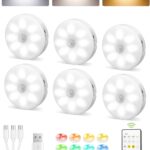 EZVALO 6-Pack Under Cabinet Lighting, Rechargeable Motion Sensor Puck Light with Remote, 3 Color Temps &12 RGB Colors, Magnetic Stick on Light, Dimmable Under Counter Light for Kitchen, Home Decor