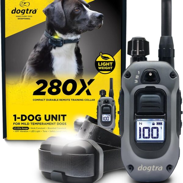 Dogtra 280X E-Collar with Remote [New Edition] 10 lbs+, 1/2 Mile Range, LED Light, 100 Levels of Precise Control for Stubborn Dogs, Waterproof, Boost for Quick Recall, Vibration, Safety Lock & Tone