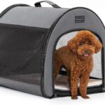PETSFIT Soft Dog Crate, Travel Dog Crate - 19 Inch Lightweight, Roomy, Easy to Set Up, Sturdy Portable Dog Kennel with Thick Mat Grey