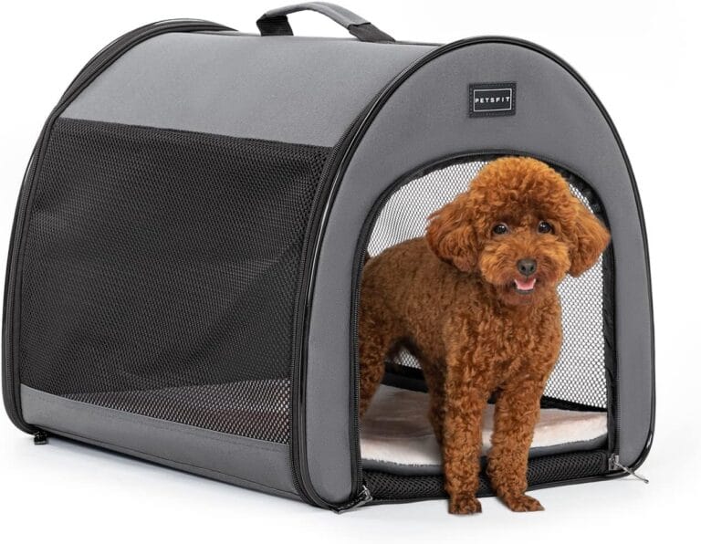 PETSFIT Soft Dog Crate, Travel Dog Crate - 19 Inch Lightweight, Roomy, Easy to Set Up, Sturdy Portable Dog Kennel with Thick Mat Grey