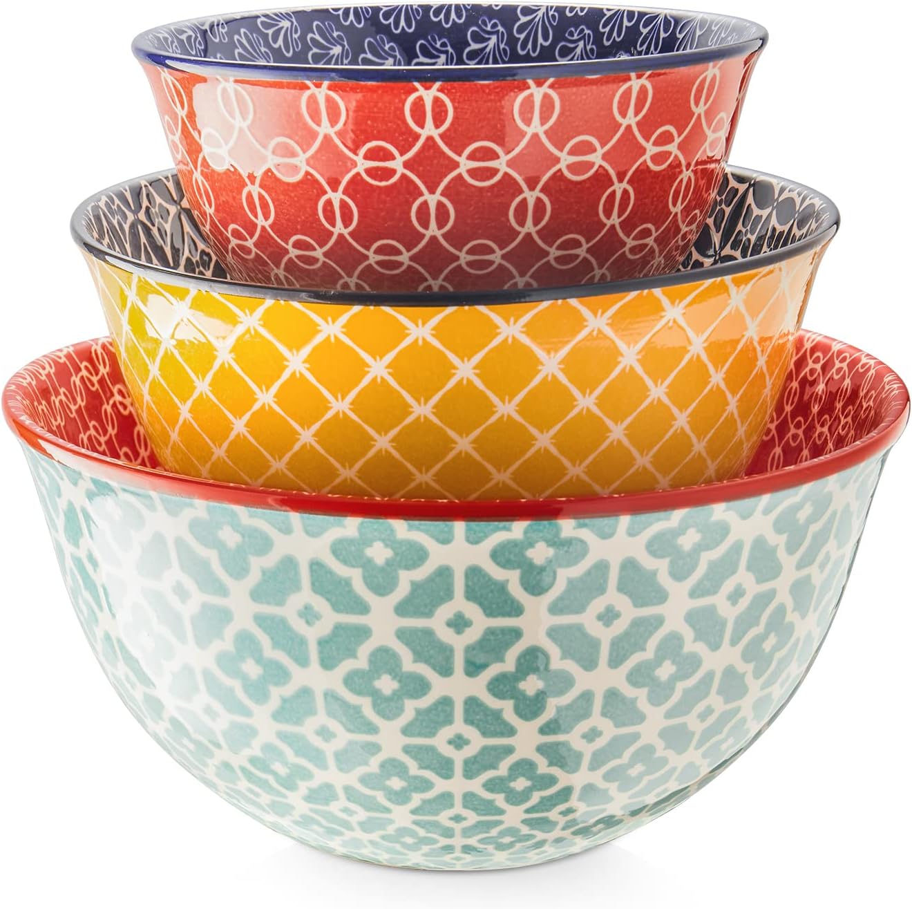 DOWAN Mixing Bowls, Ceramic Mixing Bowls for Kitchen, Colorful Vibrant Nesting Bowls for Cooking, Baking, Prepping, Serving, Salad, Housewarming Gift, Microwave Dishwasher Safe, 3.7/2/1 Qt, Set of 3 DOWAN Mixing Bowls, Ceramic Mixing Bowls for Kitchen, Colorful Vibrant Nesting Bowls for Cooking, Baking, Prepping, Serving, Salad, Housewarming Gift, Microwave Dishwasher Safe, 3.7/2/1 Qt, Set of 3