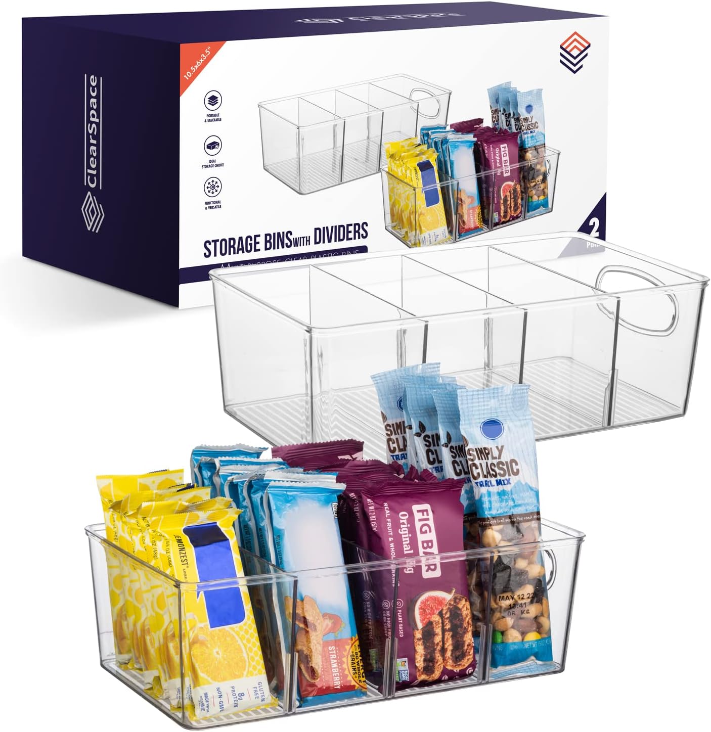 ClearSpace Pantry Organizers and Storage with Removable Dividers Pantry Organization and Storage Bins or Kitchen and Fridge Organizer Refrigerator Organizer Bins, Snack Organizers (2 Pack) ClearSpace Pantry Organizers and Storage with Removable Dividers Pantry Organization and Storage Bins or Kitchen and Fridge Organizer Refrigerator Organizer Bins, Snack Organizers (2 Pack)