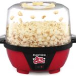 West Bend Stir Crazy Hot Oil Popcorn Popper, Popcorn Maker Machine with Large Serving Bowl Lid and Stirring Rod Perfect for Movie Night Snack Time or Parties, 6-Quart, Red