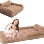 57" Foldable Human Dog Bed for Kids, Fluffy Faux Fur, Orthopedic Washable Dog Bed with Memory Foam and Water Repellent Liner Thick for Pet Installation Free