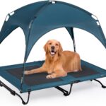 47 Inch Elevated Cooling Large Dog Bed with Removable Canopy, Raised Beds for Large Dogs with Washable Breathable Mesh, Dog Cot for Big Dogs, Indoor/Outdoor Pet Cot with Canopy