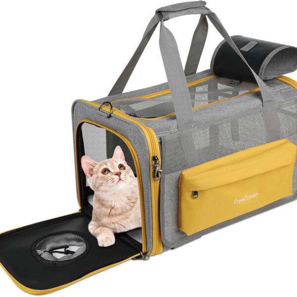 Pawinner Cat Carriers, 17.7"x13"x13" Collapsible Pets Travel Carriers Dog Carrier Pet Carrier, Waterproof Airline Approved Soft Sided, Car Travel Portable Bag for Big Cats/Small Dogs