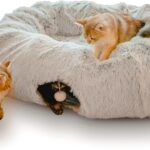 XxingSheep Extra Large Cat Tunnel Bed for Indoor Cats Peekaboo Cat Cave Donut with Center Mat