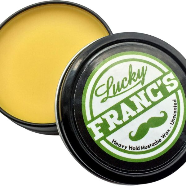 Lucky Franc's Unscented Mustache Wax for Men. Strong Frim Hold Stache Wax For Men's Grooming. All Natural Scent Free Formula With Beeswax And Coconut Oil. USA Made Mustache Styling Wax 2 Ounces