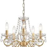 ANJIADENGSHI Mini Crystal Chandelier K9 Crystal Gold Chandelier for Living Room Bedroom Dining Room Kitchen Island Entryway 5 E12 Bulbs High 16.5 in x Diameter 16.9 in, Golden