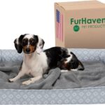 Furhaven Cooling Gel Dog Bed for Medium/Small Dogs w/ Removable Bolsters & Washable Cover, For Dogs Up to 35 lbs - Plush & Diamond Print Nest Top Sofa - Gray, Medium