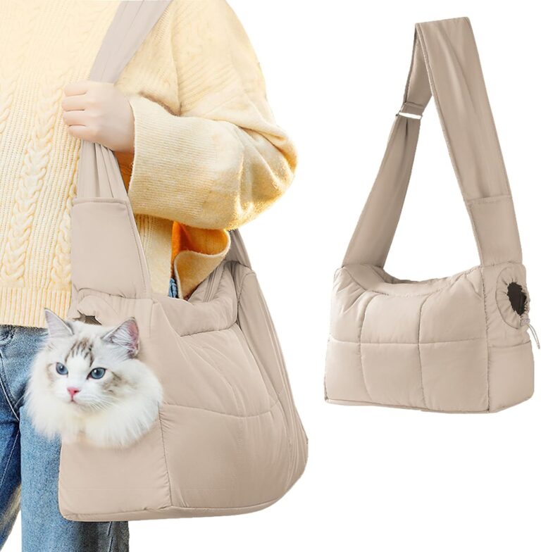 Pet Sling Carrier Soft Cat Carrying Bag with Support Pad Puppy Purse Carrier Adjustable Strap Travel Backpack for Small Dogs Kitten, Light Grey