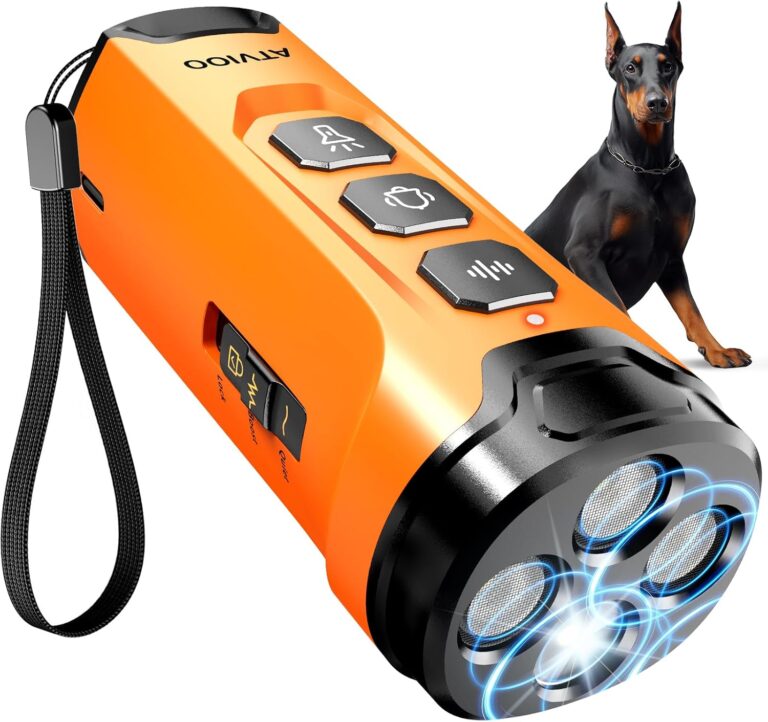 Dog Bark Deterrent Device, 3X Sonic Emitters, Dual-Frequency Bark Control, Flashlight & Sound Modes, Humane No-Bark Trainer, Safety Lock, USB-C Rechargeable (Orange)