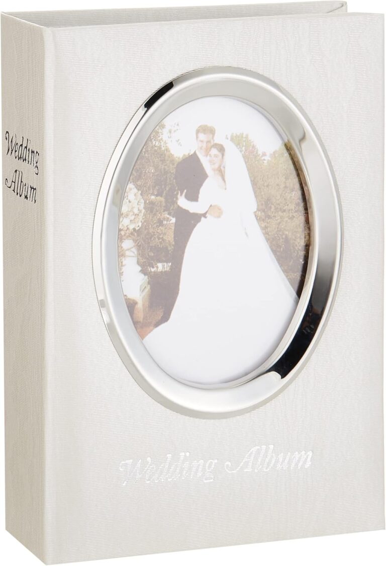 Pioneer Photo Albums 100-Pocket Moire Cover Album with Silvertone Oval Frame and Wedding Album Text for 4 by 6-Inch Prints, Ivory