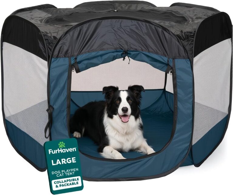 Furhaven Portable Pet Playpen for Dogs & Cats, Large Indoor Kitten Playpen with Mesh Sides, Foldable Dog Playpen for Small Dogs, Pop Up Travel Dog Pen, Large, Pet Crate with Mesh Sides, Sailor Blue